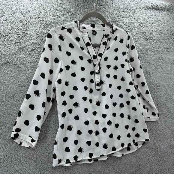 Zara Women's Small Heart Blouse Button Collar 3/4 Sleeves Sheer Valentine's Day - Picture 6 of 10